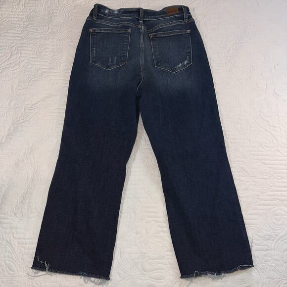 Judy Blue Jeans Size 13/31 Wide Leg Raw Hem Distressed Crop High Rise JB82593DK - Picture 12 of 15